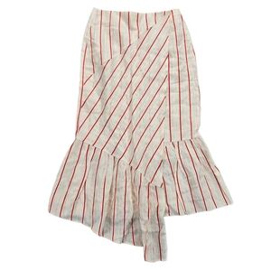 Lewit Faux Wrap Red Poppy Kiev Stripe Linen Blend Asymmetrical Skirt Msrp $299 4